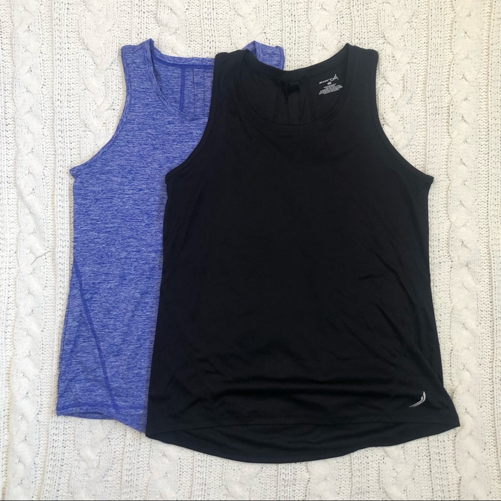Exertek S bundle of 2 black/heather blue athleisure tanks NWOT